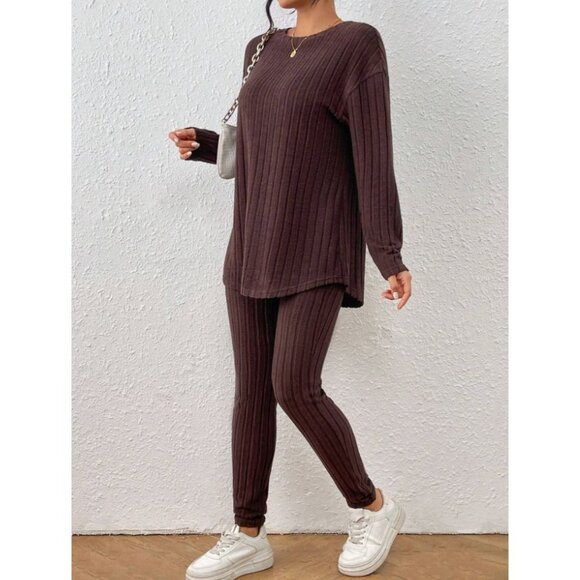 SHEIN Frenchy  Ribbed Knit Tee & Leggings Textured Fabric Two Piece - Size Small - Picture 7 of 7